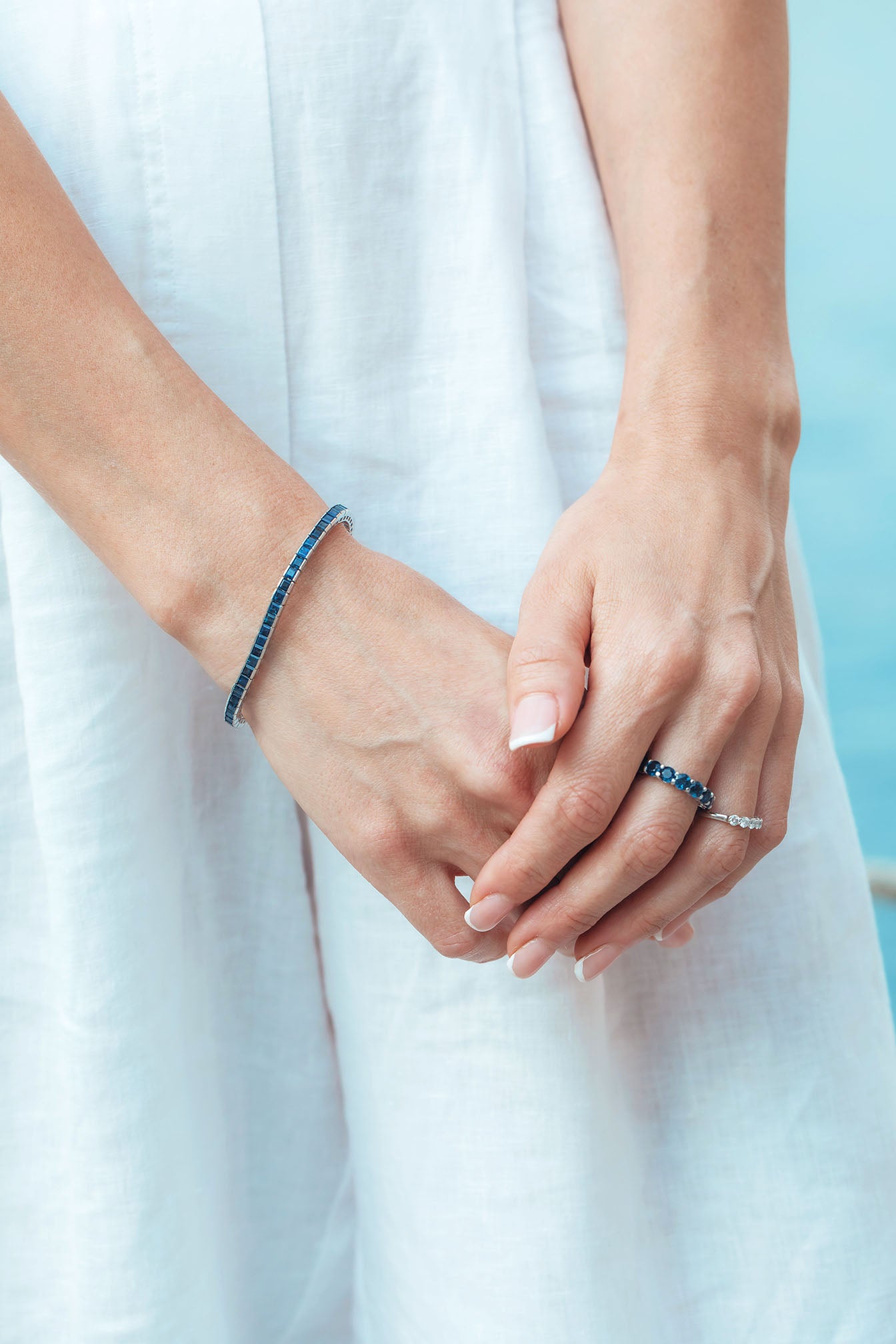 Blue Sappire Princess Cut Tennis Bracelet (Channel)