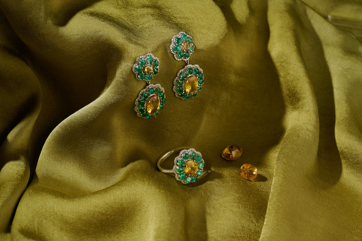 The Anjus Marigold Hero II Earrings styled with the Marigold 1958 collection