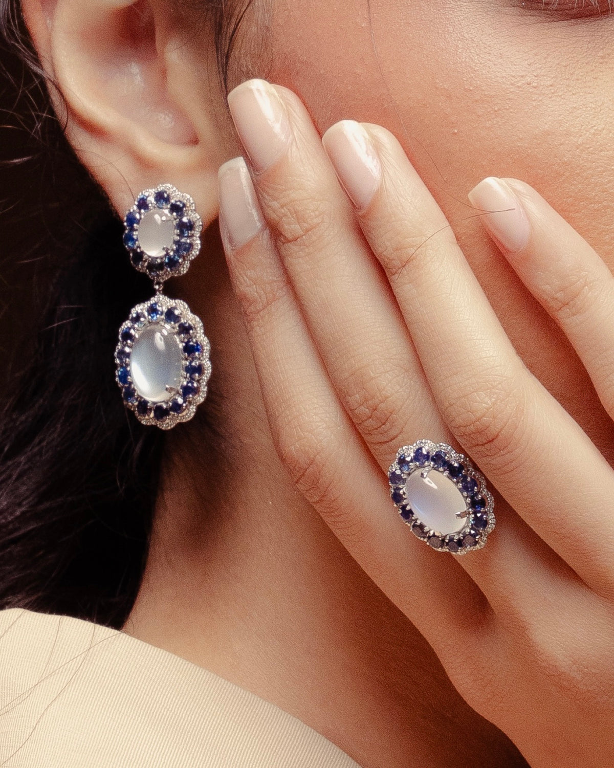 The Anjus Marigold Moon Earrings styled with the Marigold 1958 collection