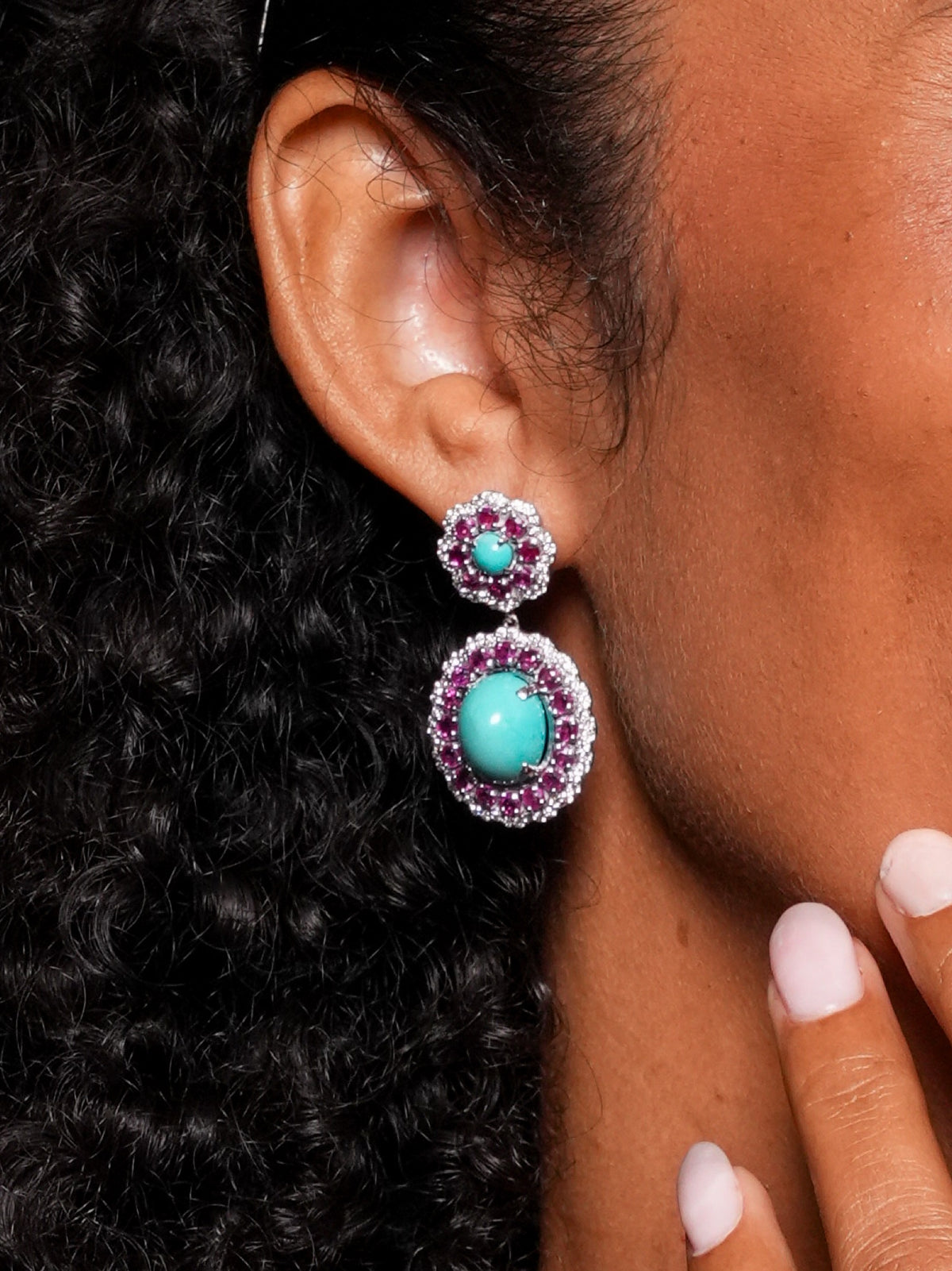 The Anjus Marigold Ruby Earrings styled with the Marigold 1958 collection