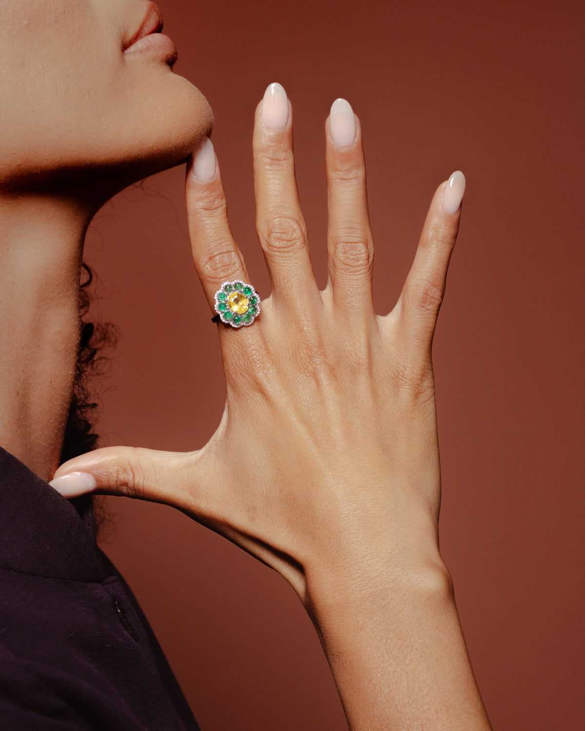 Model wearing the Anjus Marigold Hero II Ring