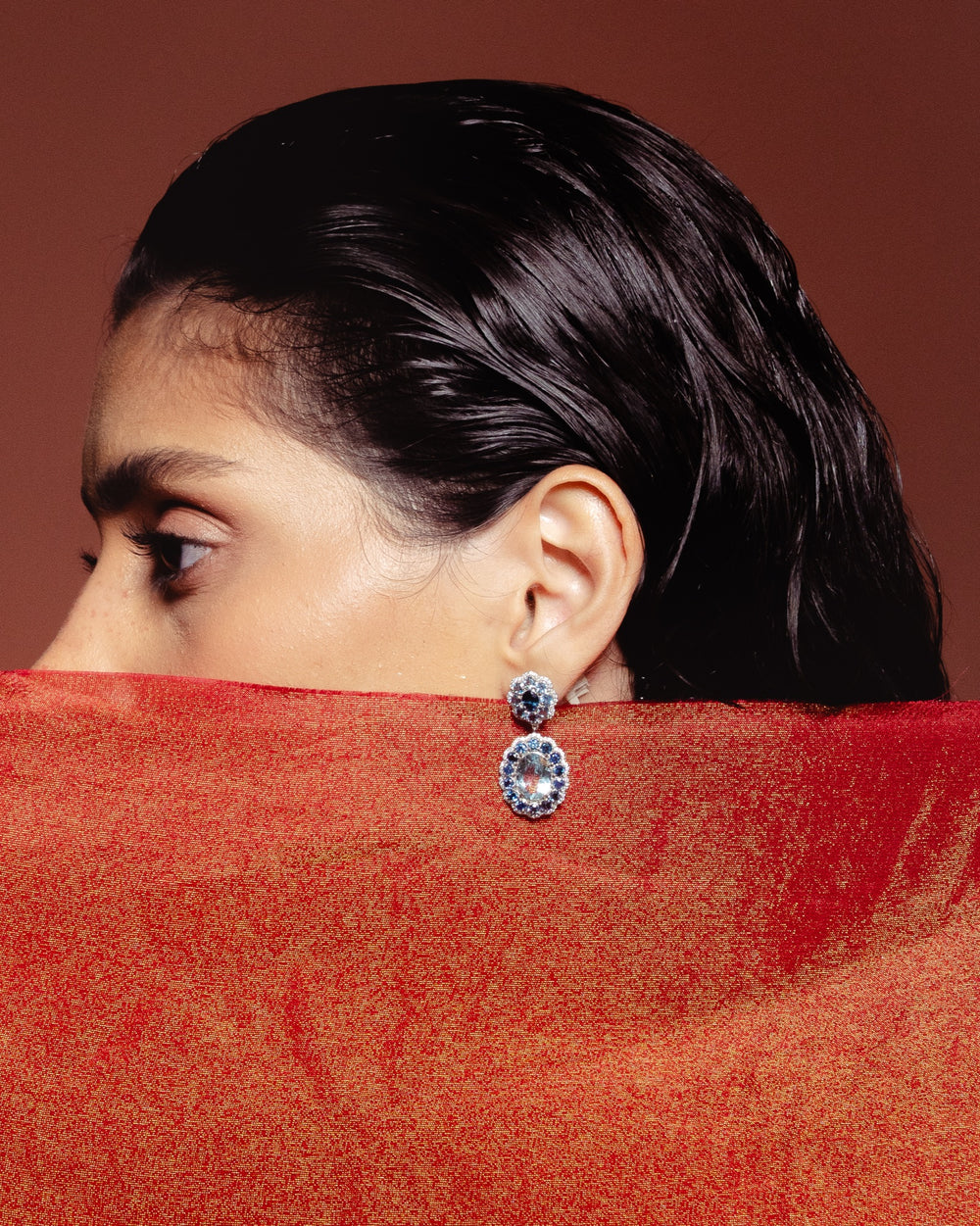 Marigold Aqua Earrings on the model
