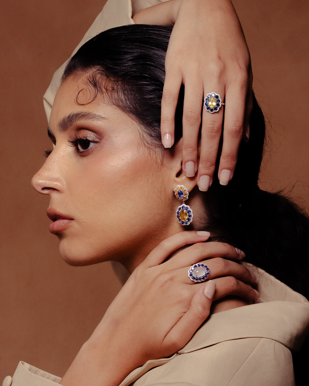 Marigold Moon Ring on the model