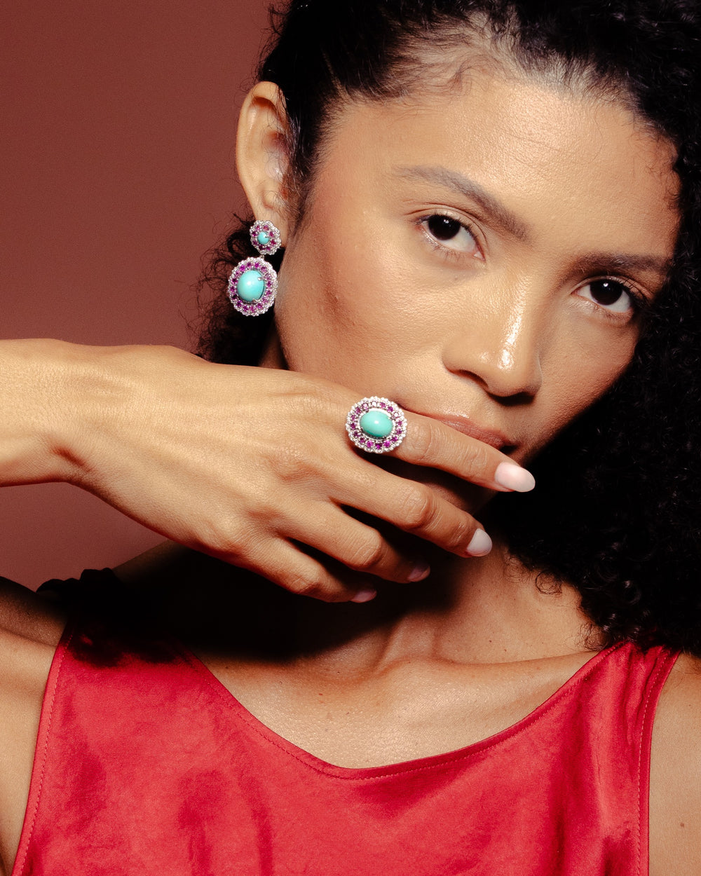 Marigold Ruby Ring on the model