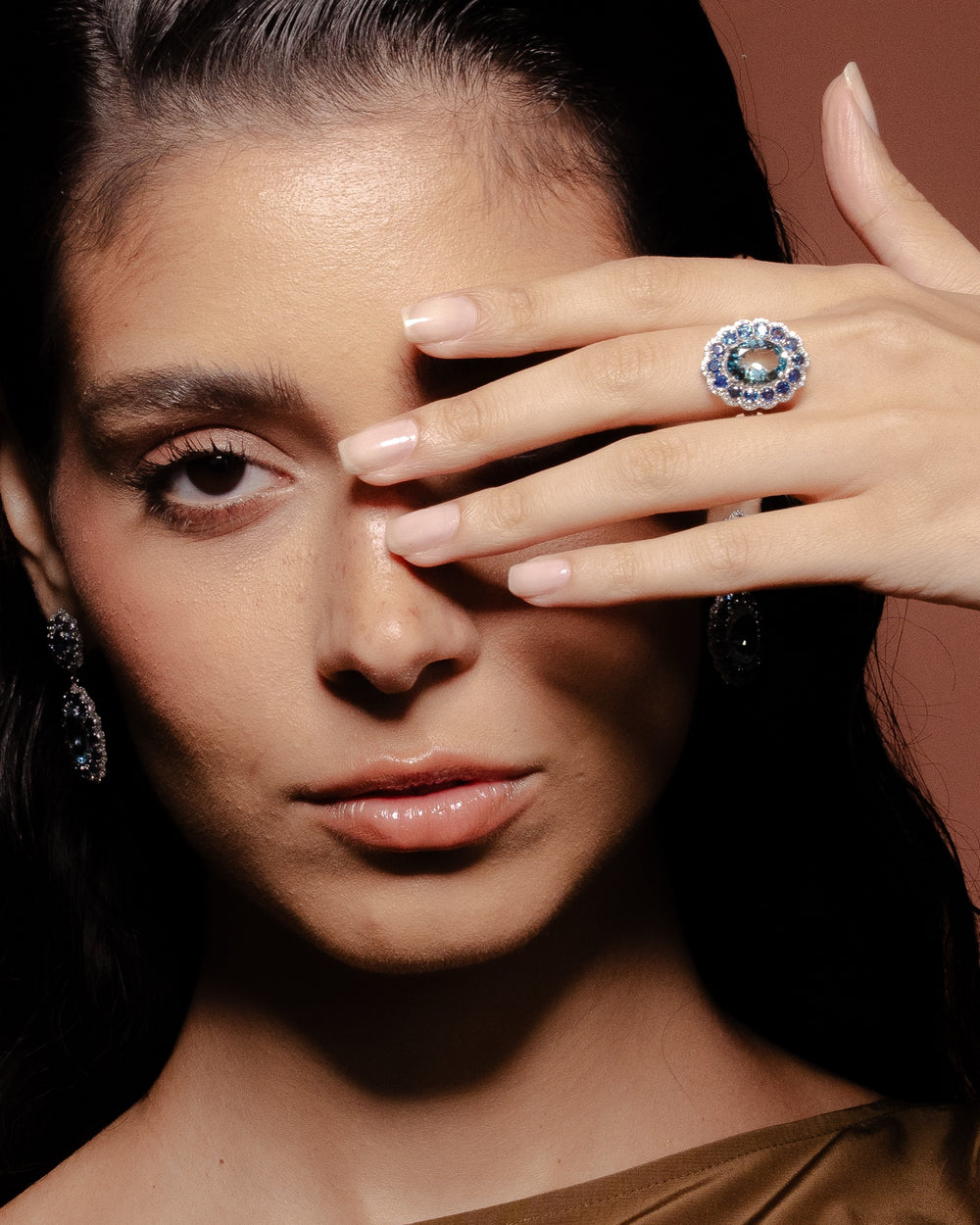 Marigold Aqua Ring on the model