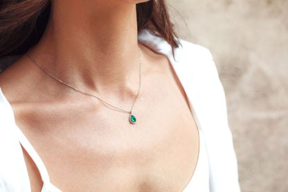 Pear Emerald and Daimond Halo Necklace