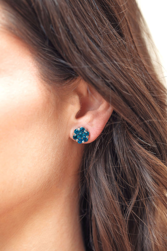 Teal Sapphire Flower Studs