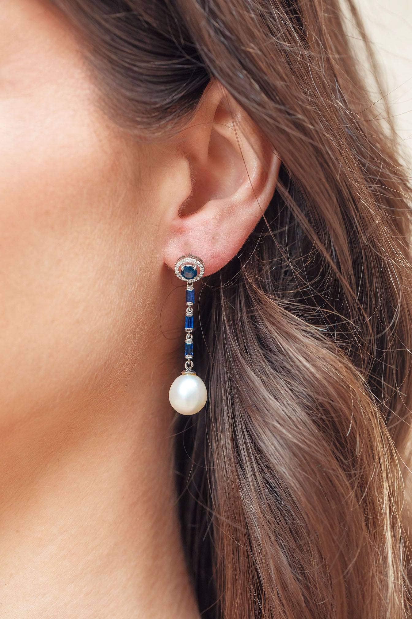 Blue Sapphire and Pearl Drop Earrings