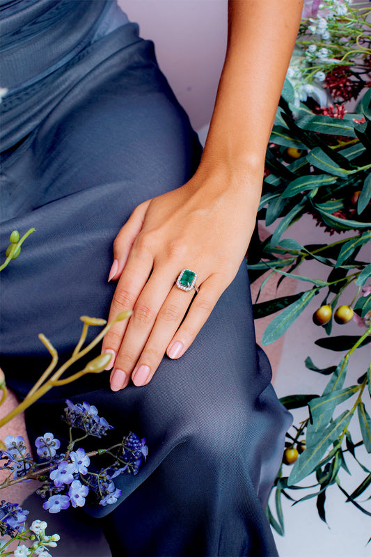 Cluster Emerald Cut Emerald And Diamond Ring