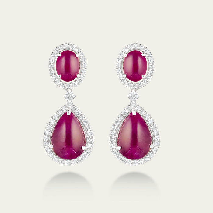 Ruby Silk Cabochon Drop Earrings