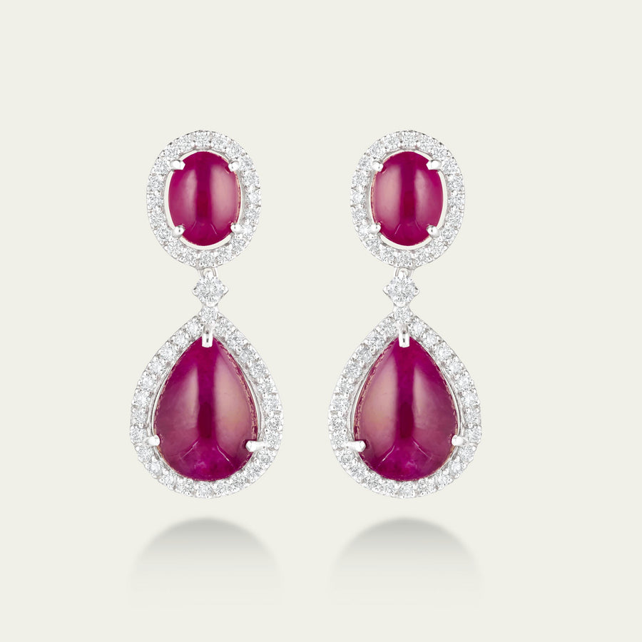 Ruby Silk Cabochon Drop Earrings