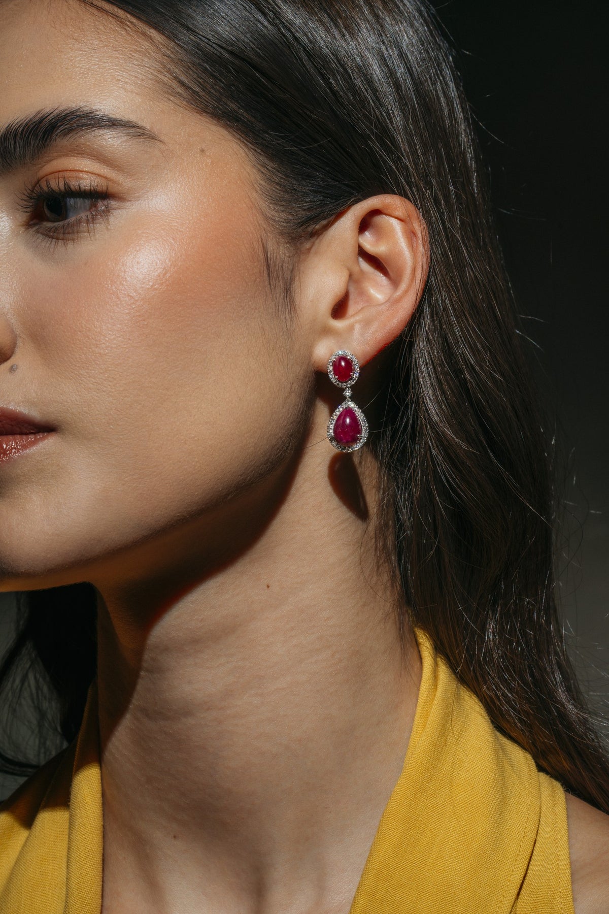 Ruby Silk Cabochon Drop Earrings