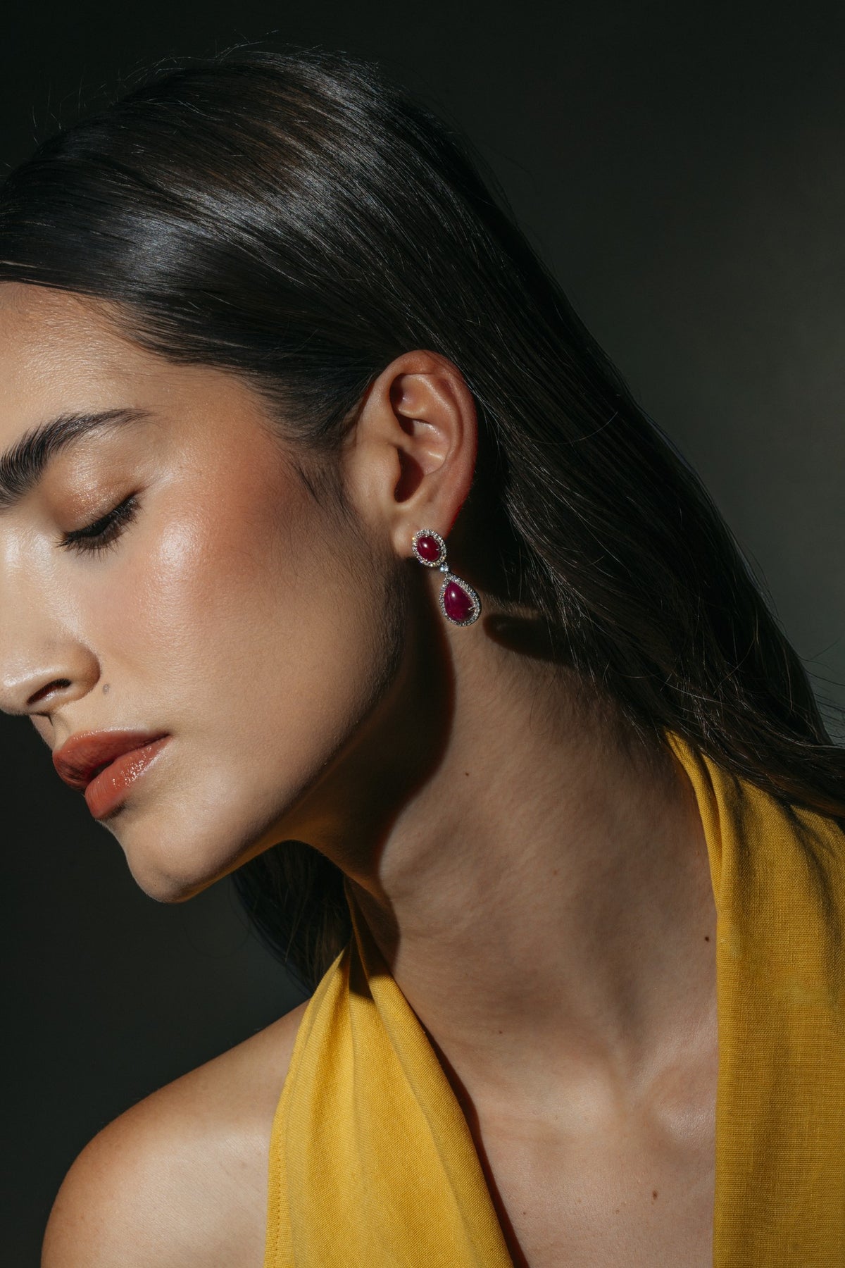 Ruby Silk Cabochon Drop Earrings