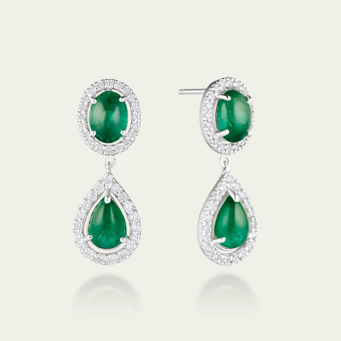 Emerald Silk Cabochon Drop Earrings
