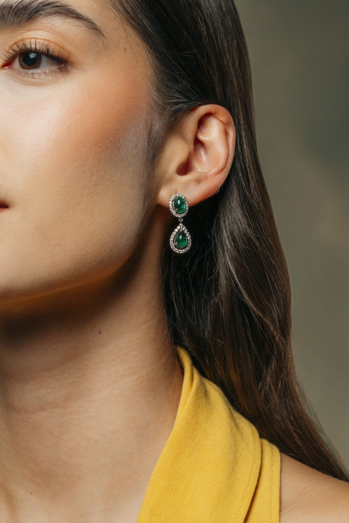 Emerald Silk Cabochon Drop Earrings