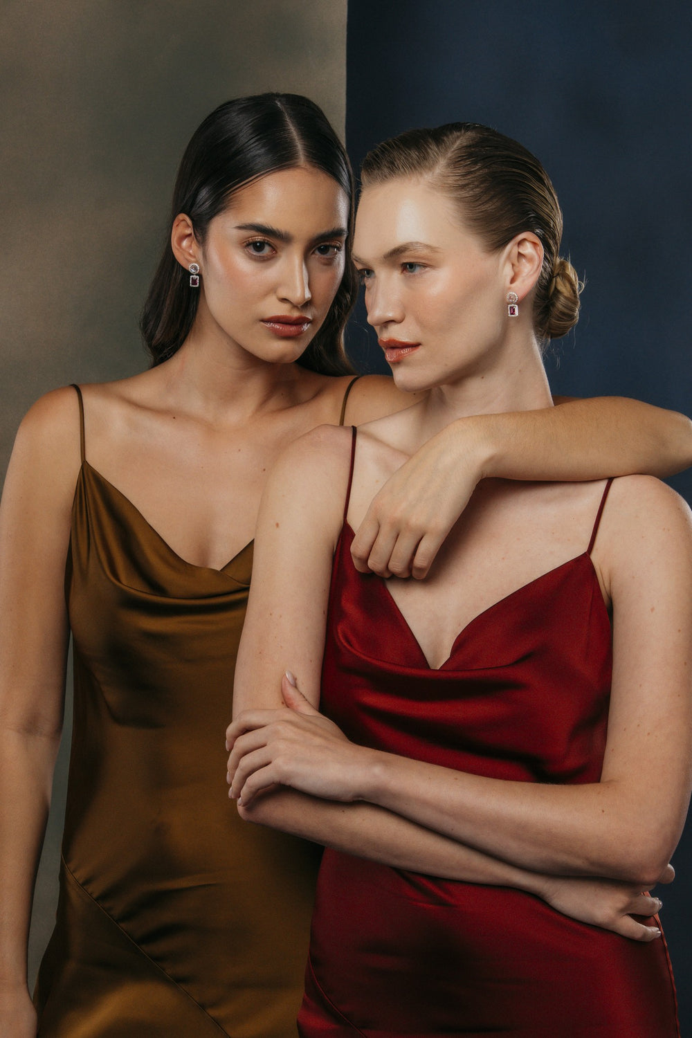 Velvet Moon Drop Earrings on the model
