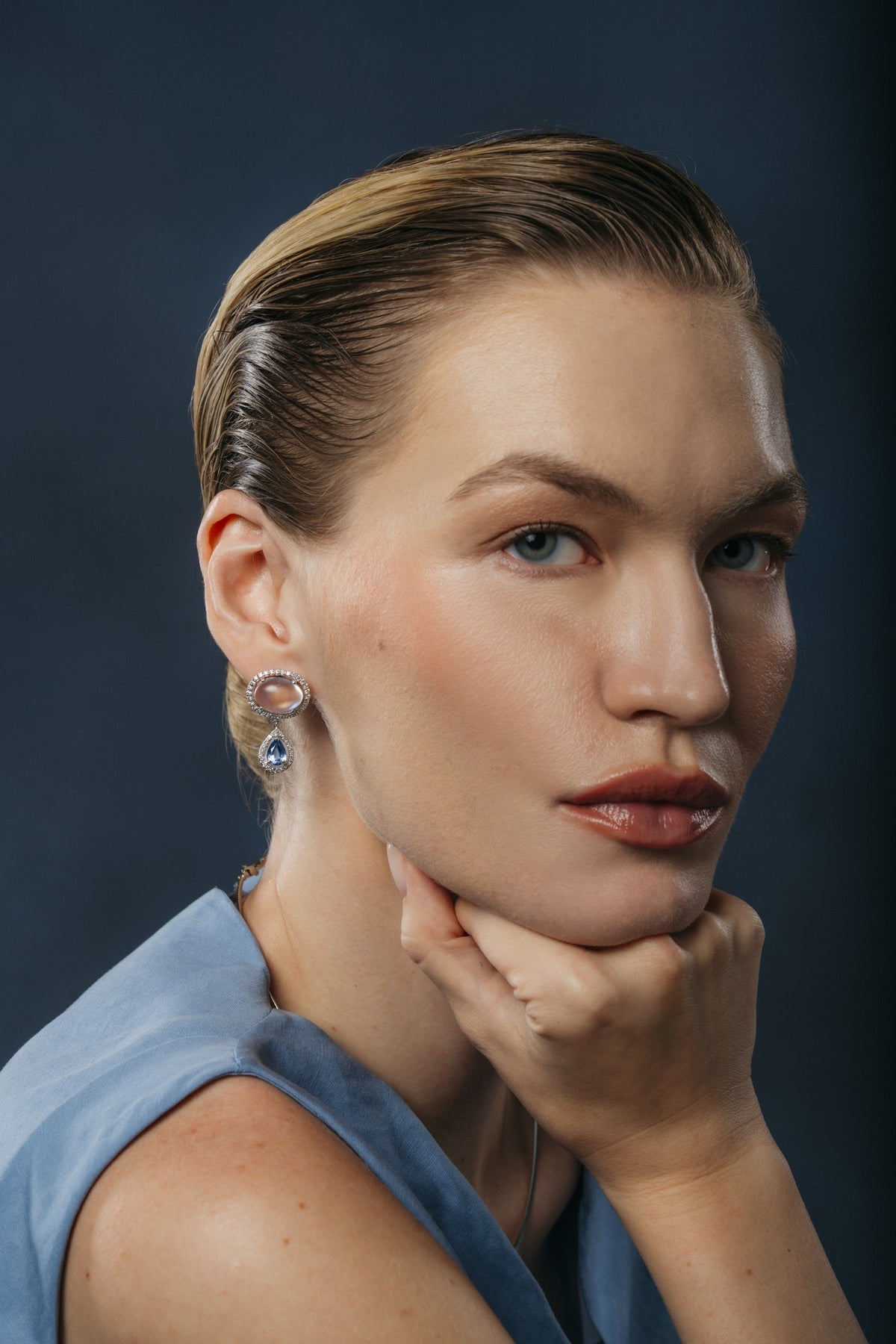 Sapphire Moon Drop Earrings