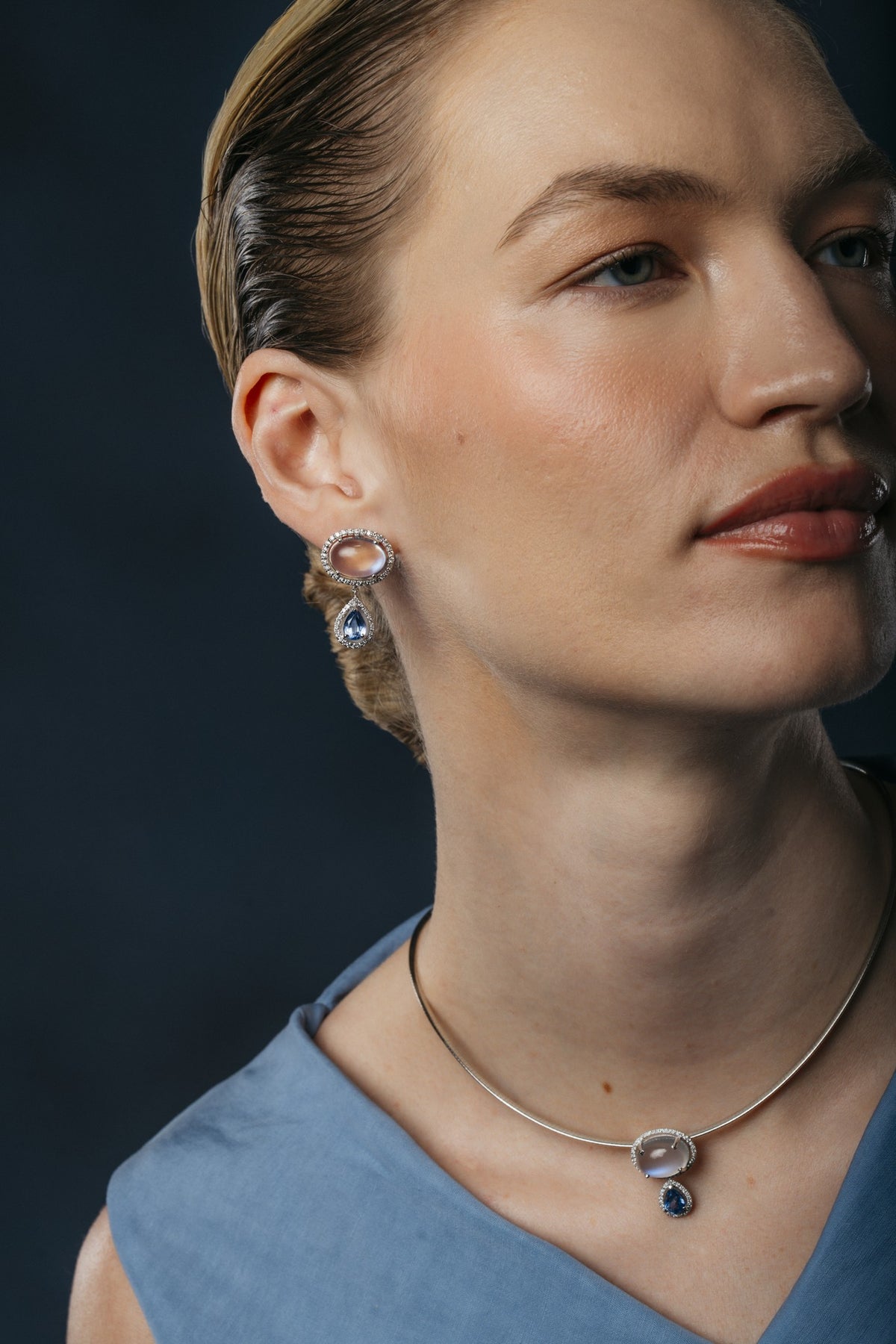 Sapphire Moon Drop Earrings