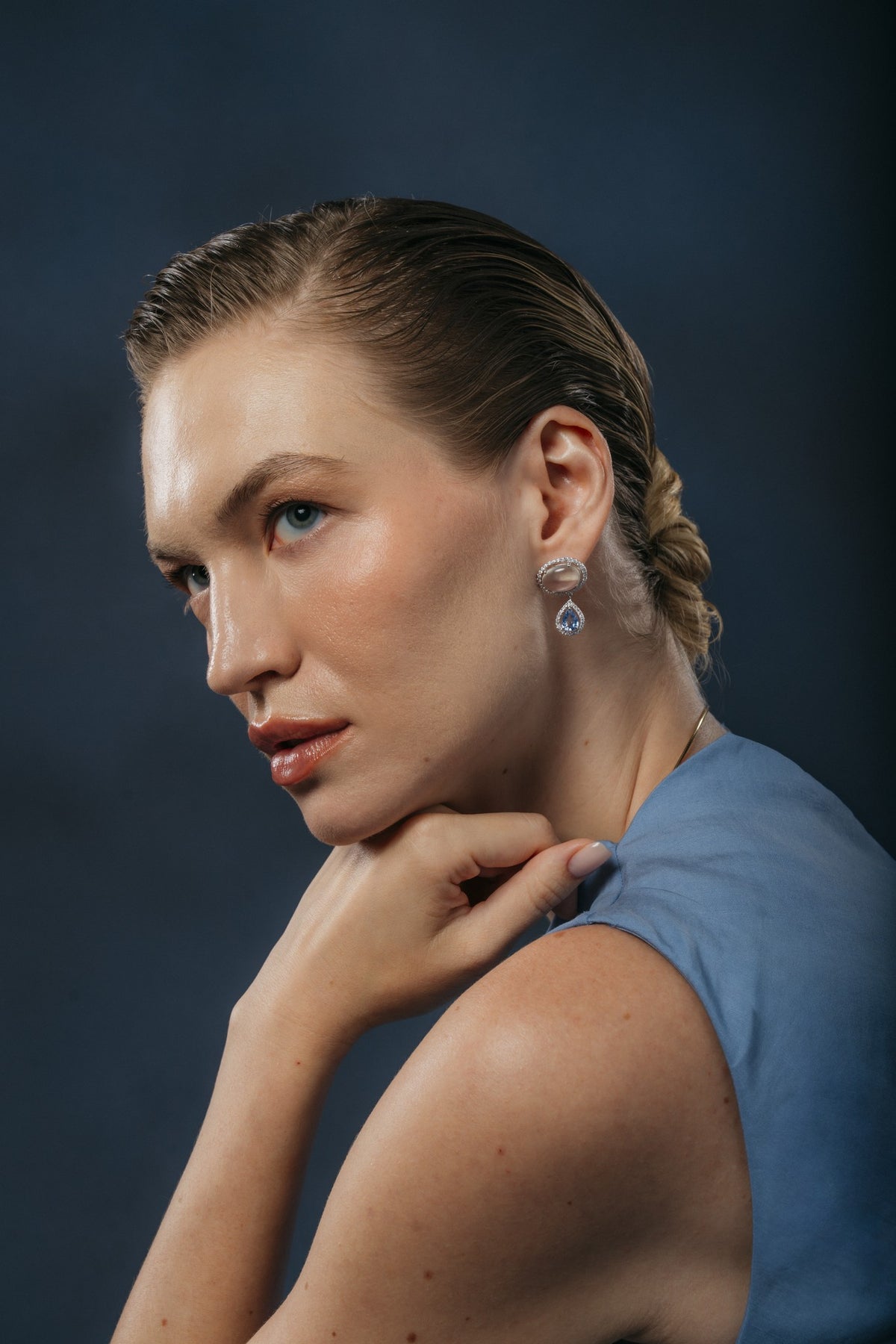 Sapphire Moon Drop Earrings