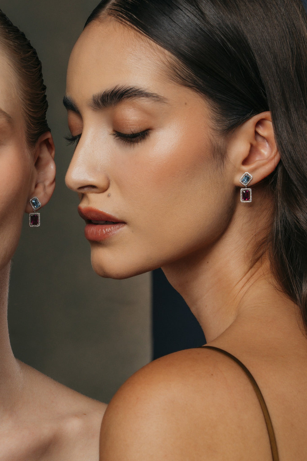 Velvet Sky Drop Earrings on the model
