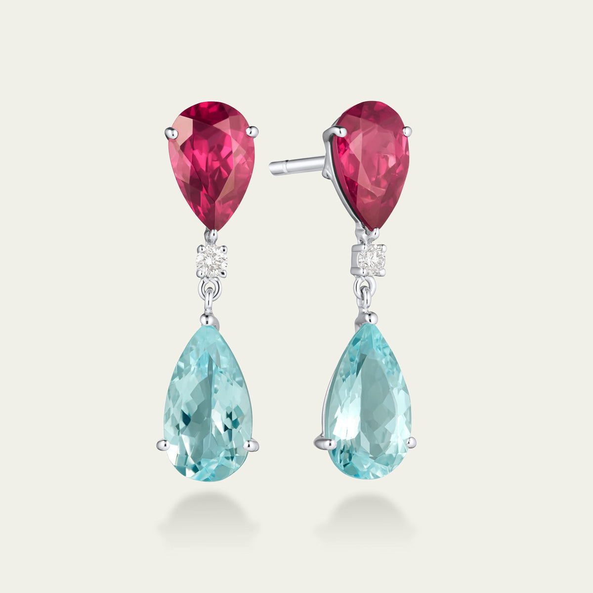 Sky Rose Aquamarine and Rhodolite Drop Earrings