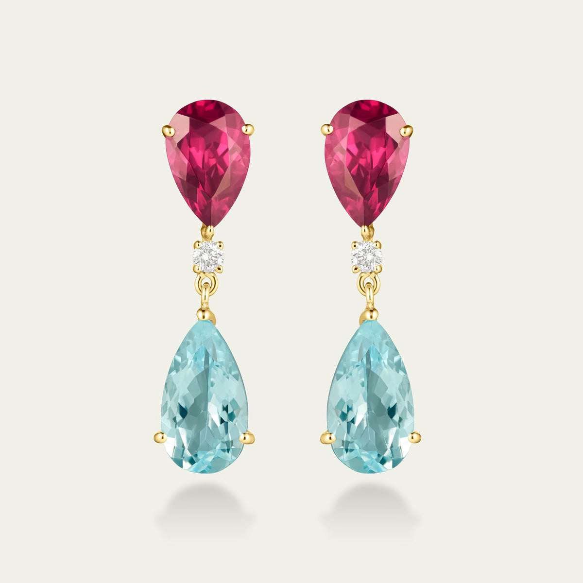 Sky Rose Aquamarine and Rhodolite Drop Earrings