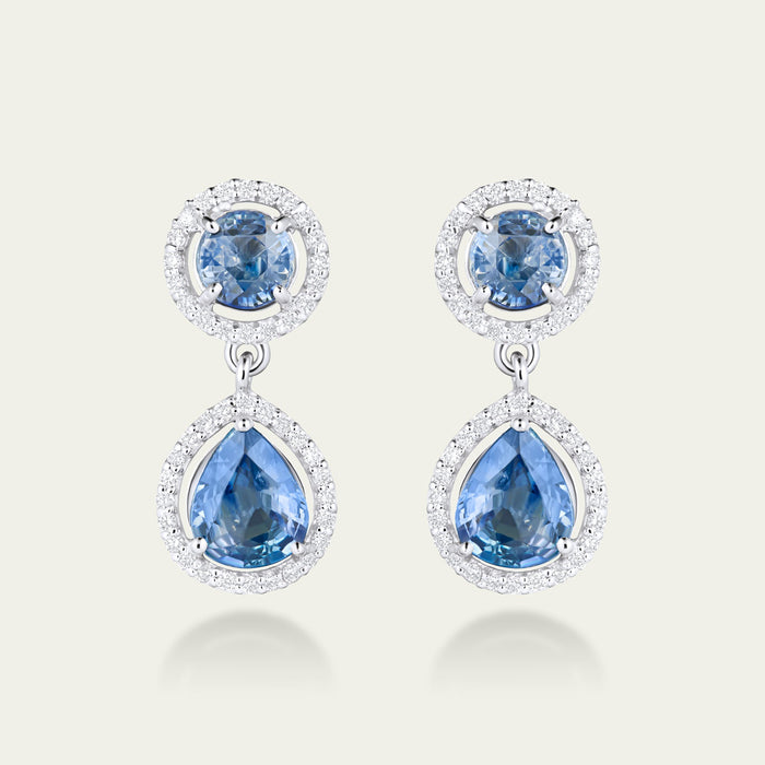 Blue Hour Round Sapphire Drop Earrings