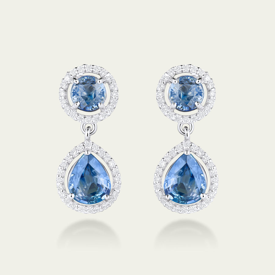 Blue Hour Round Sapphire Drop Earrings