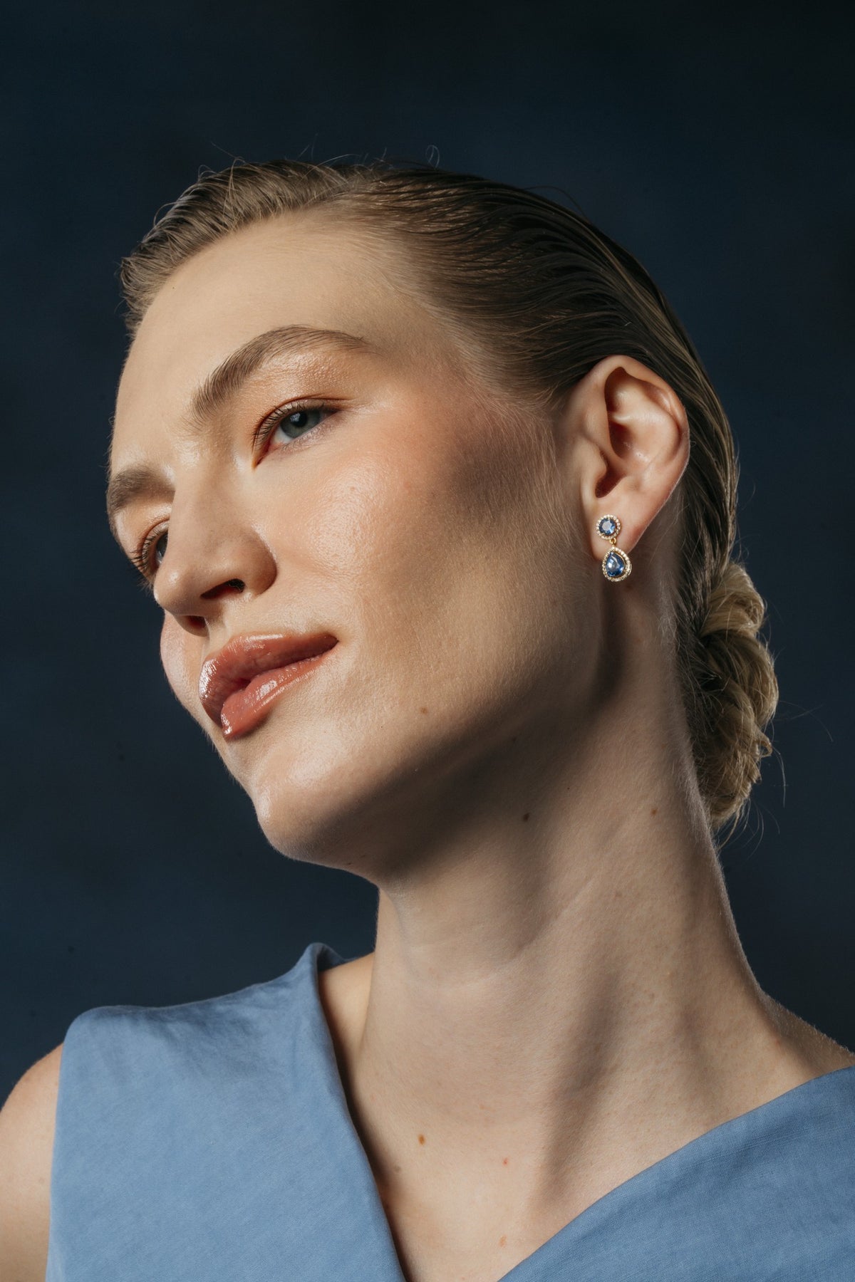 Blue Hour Round Sapphire Drop Earrings