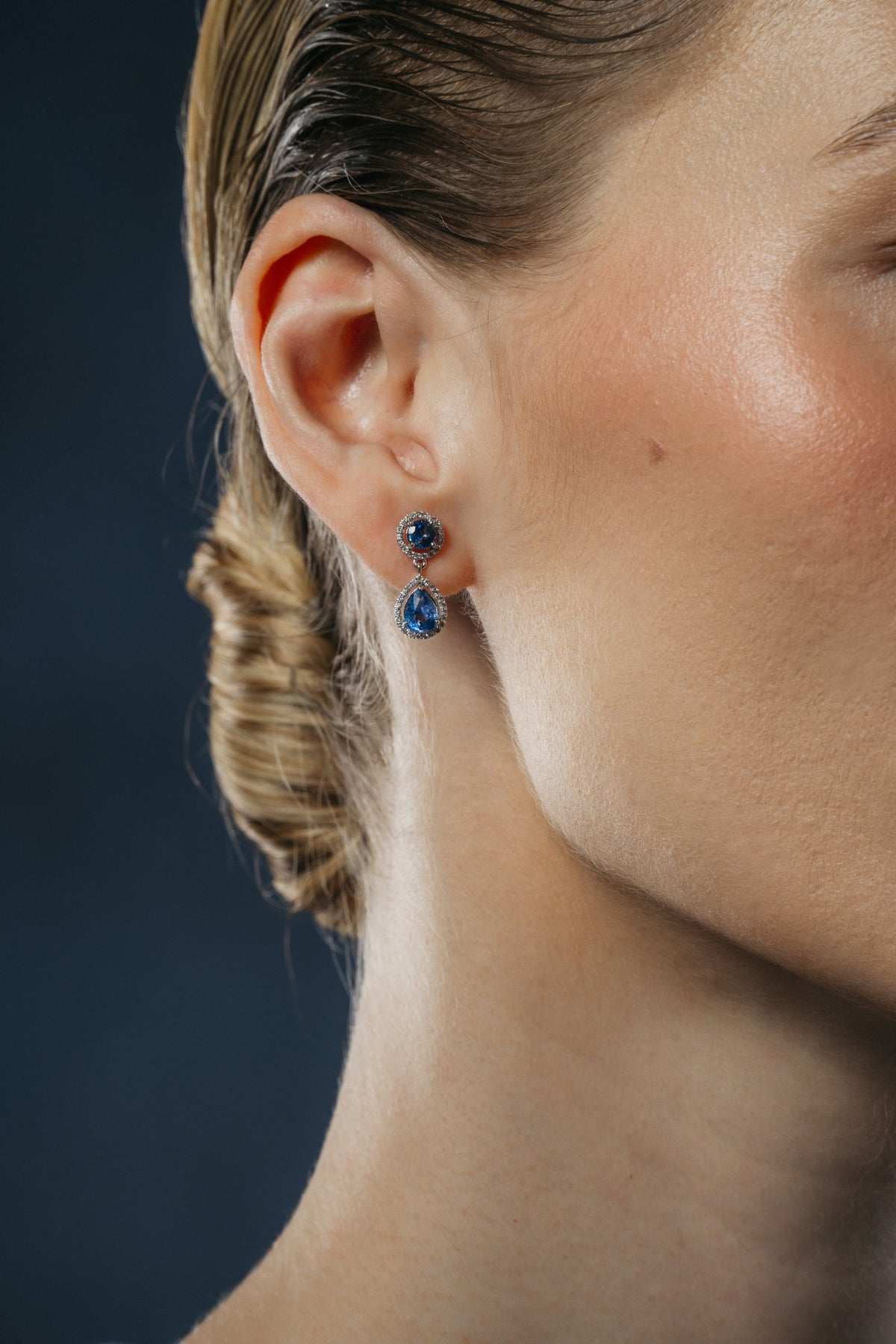 Blue Hour Round Sapphire Drop Earrings
