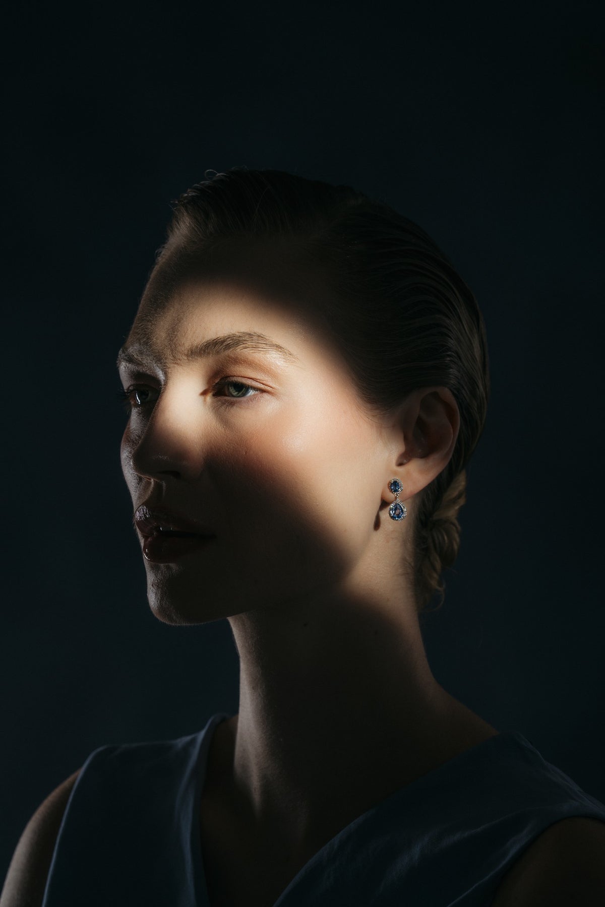 Blue Hour Round Sapphire Drop Earrings