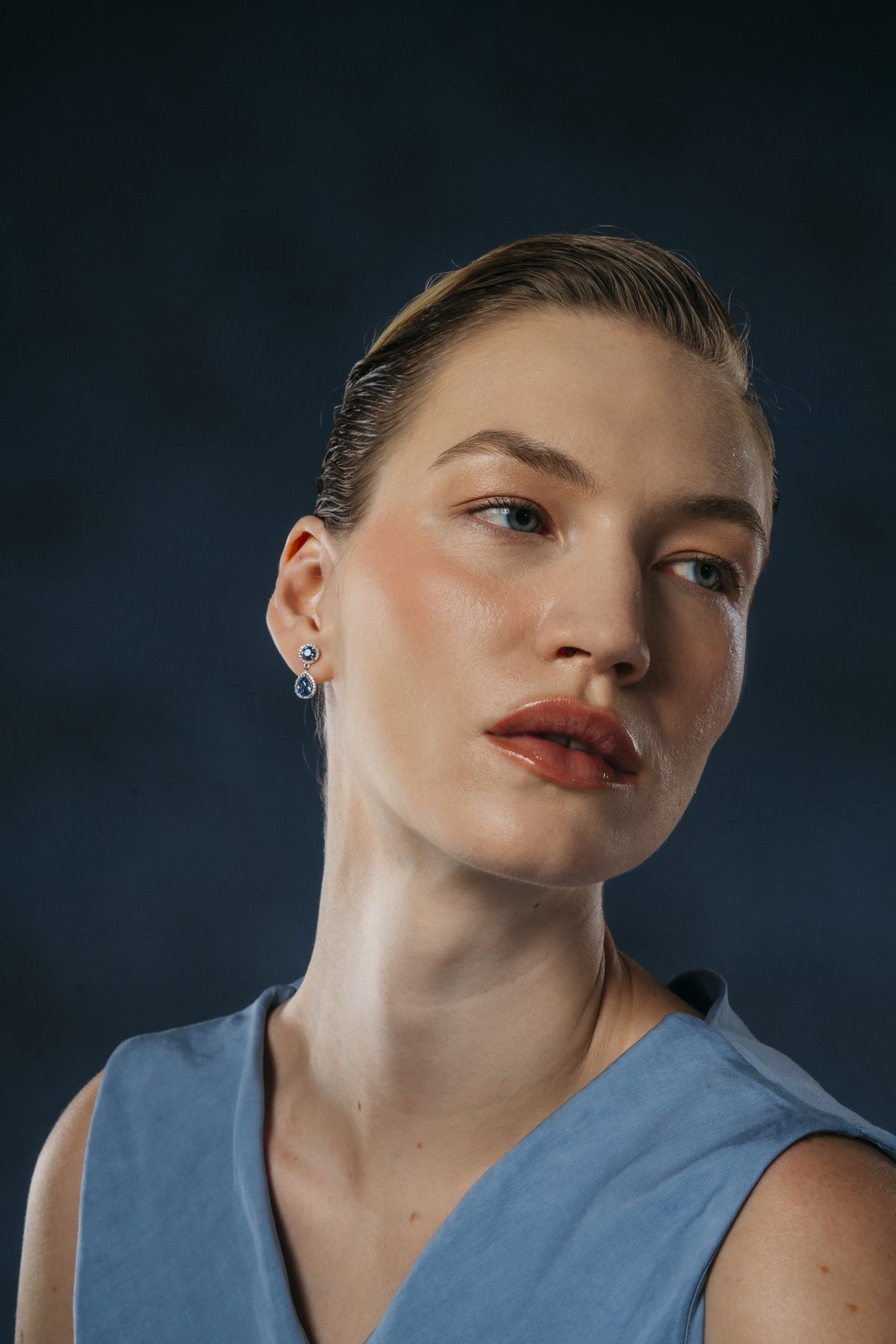 Blue Hour Round Sapphire Drop Earrings