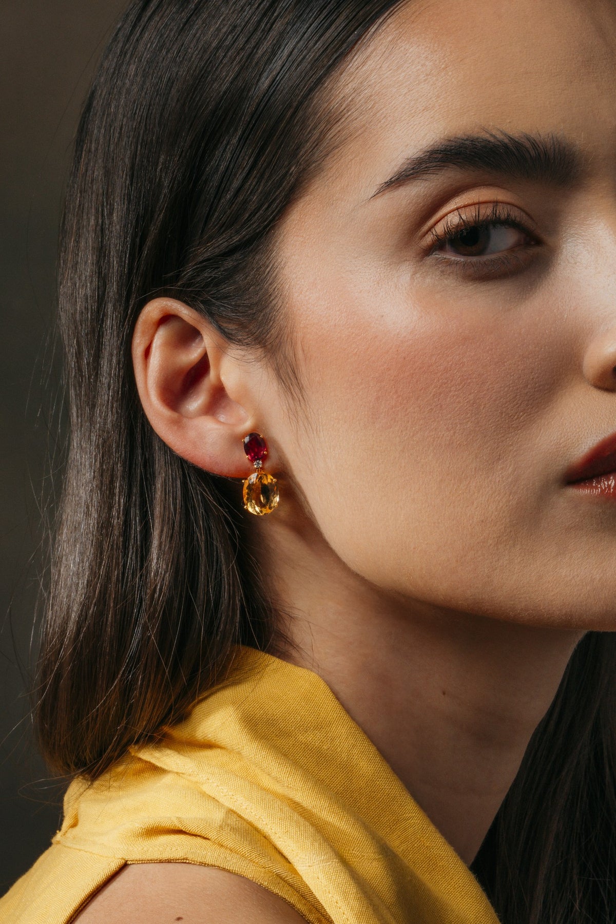 Saffron & Rose Oval Drop Earrings