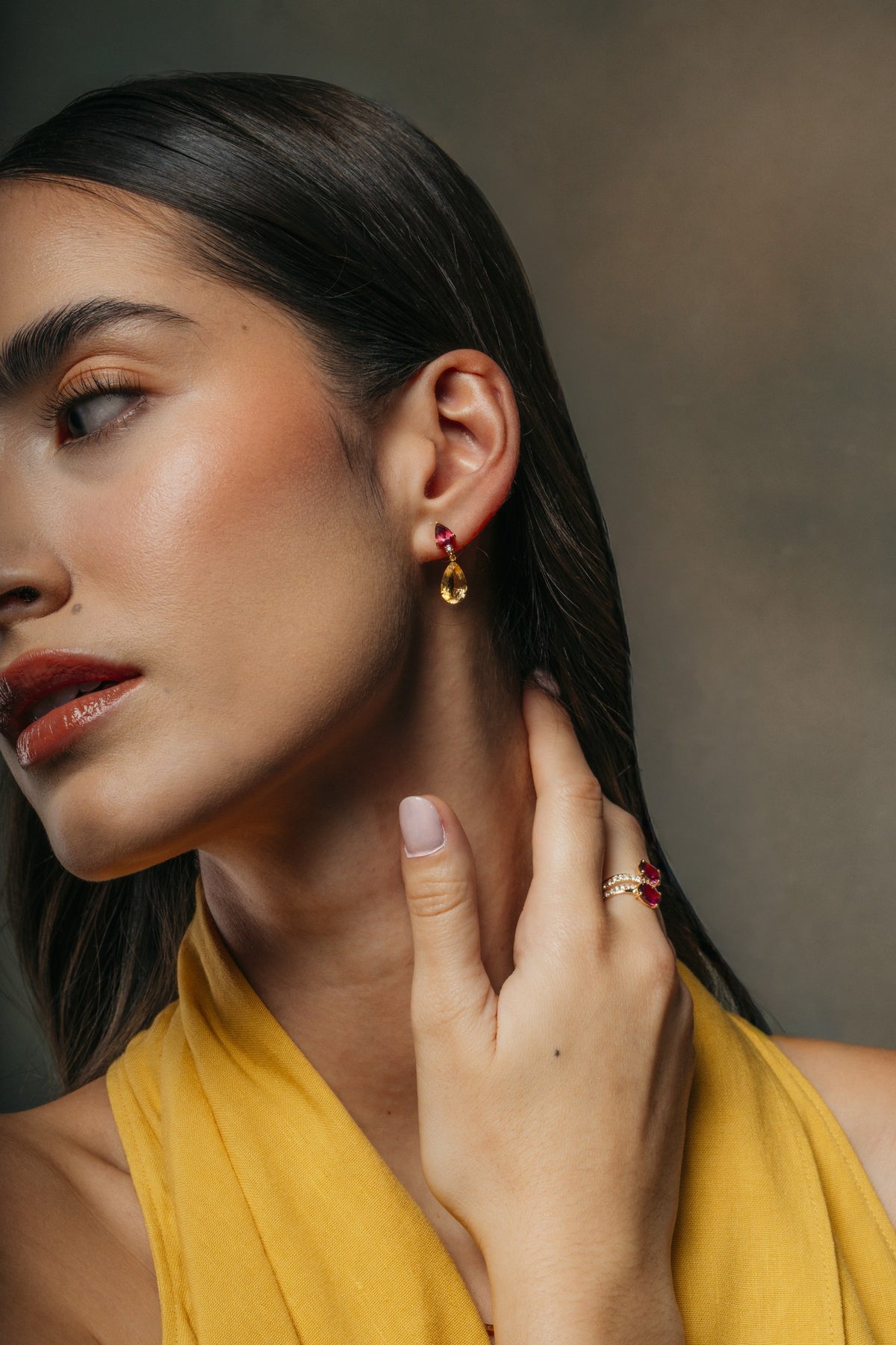 Saffron & Rose Pear Drop Earrings