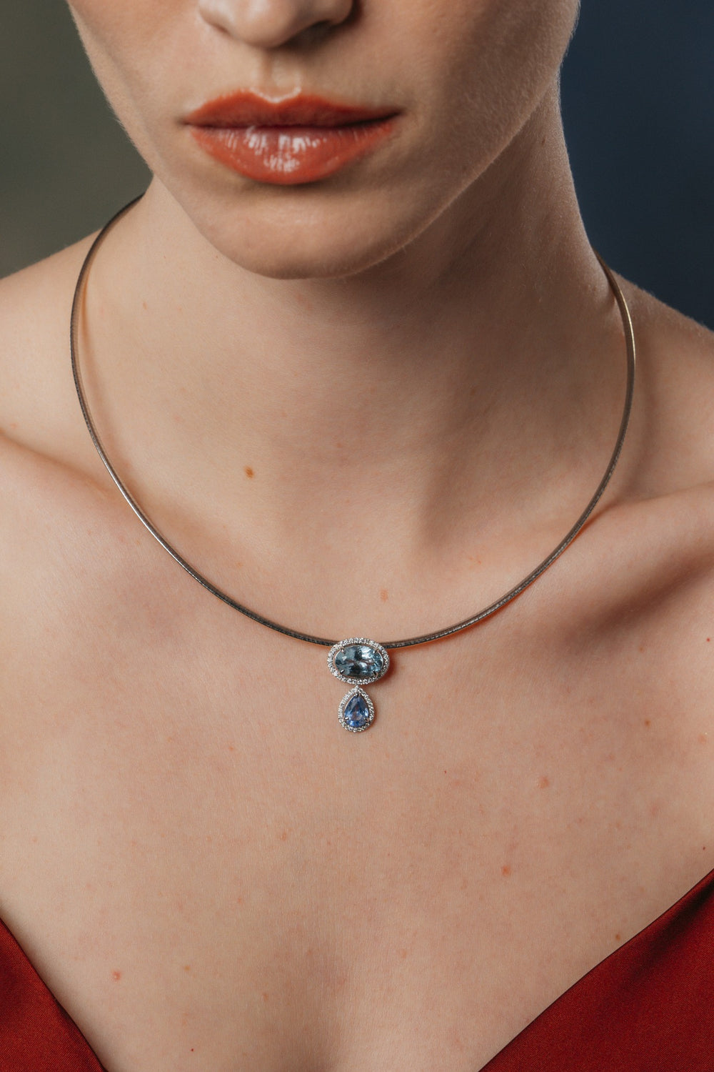 Sapphire Sky Pendant on the model