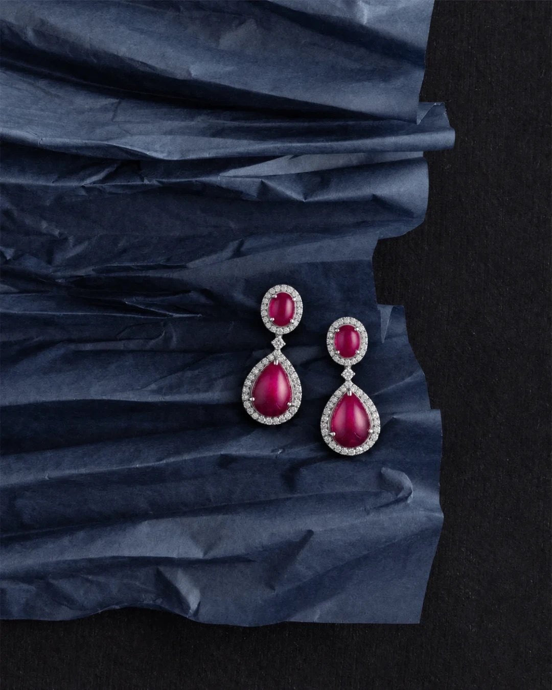 Ruby Silk Cabochon Drop Earrings